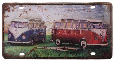 Volkswagen autók fém tábla, korrodált, 15x31 cm