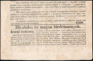 1862 Miskolczi Értesítő 52. száma 1kr Hírlapilleték bélyeggel, nagy szélekkel, luxus példány! / 1kr ...