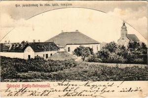 1907 Királyhelmec, Helmec, Kralovsky Chlumec; Kir. Járásbíróság és Római katolikus templom. Klein József kiadása / district court, Catholic church (kopott sarkak / worn corners)