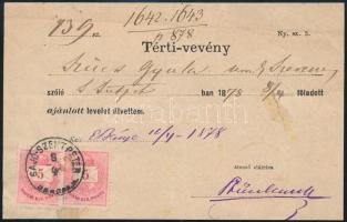1878 Tértivevény 2 x 5kr bélyeggel / Retour receipt with 2 x 5kr "SAJÓ-SZENTPÉTER / BORSOD.M." (Gudlin 100p) - Erdőbénye