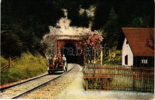 1917 Körmöcbánya, Kremnitz, Kremnica; Zólyomvölgyi vasúti alagút, hajtány. Demiany L. kiadása / railway tunnel, handcar (EK)