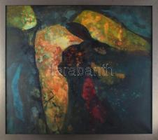Kőrösi Papp Kálmán (1940): "Kozmikus figurációk". Akril, vászon, jelzett a hátoldalán. 70x80 cm. Dekoratív fakeretben.