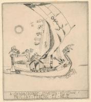 Vadász Endre (1901-1944): A zene hajója, Fricsay Ferenc karmesternek küldött jókívánságok megköszönése, rézkarc, papír, aláírt, pecséttel jelzett, szép állapotban, 12×11 cm