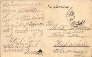 1916 Losonc, Lucenec; Rákóczi utca, hirdetőoszlop, üzletek, rendőr / street view, advertising column...