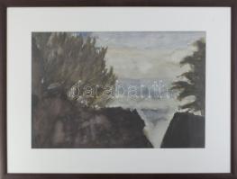 Kohán Ferenc (-): Táj. Akvarell, papír, jelzés nélkül. 36x54 cm. Üvegezett fakeretben.