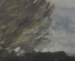 Kohán Ferenc (-): Táj. Akvarell, papír, jelzés nélkül. 36x54 cm. Üvegezett fakeretben