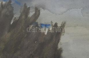 Kohán Ferenc (-): Táj. Akvarell, papír, jelzés nélkül. 36x54 cm. Üvegezett fakeretben