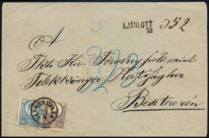 ca. 1872 Réznyomat 10kr + 15kr 3. súlyfokozatú ajánlott levélen / Mi 11-12 on 3rd weight class registered cover "SZAMOS-ÚJVÁR" - Besztercze