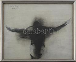 Szabó Tamás (1952-): Jézus, 2003. Vegyes technika, papír, jelzett. Üvegezett fakeretben, 20x25 cm