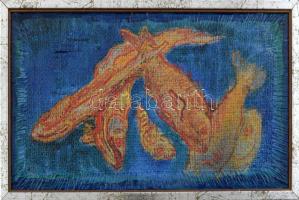 Kurucz István András (1960-): Halak. Olaj, vászon, rétegelt lemezen, jelzett a hátoldalon. Fakeretben, 17x31,5 cm