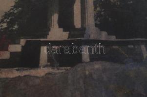 Lous Stuijfzand (1947-): Templom oltalmazó, 1997. Vegyes technika, kollázs, papír, jelzett. Hátoldal...