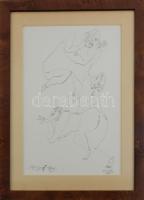 Lévai Ádám (1967-): Két nő ugyanazt álmodja, 2005. Tus, papír, jelzett, üvegezett fakeretben 42x28 cm