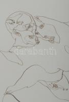 Lévai Ádám (1967-): Két nő ugyanazt álmodja, 2005. Tus, papír, jelzett, üvegezett fakeretben 42x28 c...