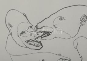 Lévai Ádám (1967-): Bábosok harcjátéka, 2008. Tus, papír, jelzett, üvegezett fakeretben. 29x19 cm