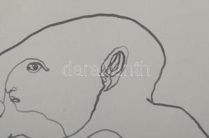 Lévai Ádám (1967-): Bábosok harcjátéka, 2008. Tus, papír, jelzett, üvegezett fakeretben. 29x19 cm