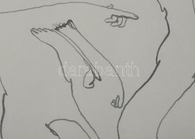 Lévai Ádám (1967-): Bábosok harcjátéka, 2008. Tus, papír, jelzett, üvegezett fakeretben. 29x19 cm