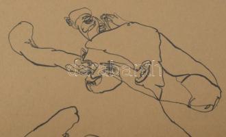 Lévai Ádám (1967-): Úgy is látod mi történik, 2011. Tus, papír, jelzett, üvegezett fakeretben. 28,5x...