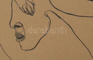 Lévai Ádám (1967-): Úgy is látod mi történik, 2011. Tus, papír, jelzett, üvegezett fakeretben. 28,5x...