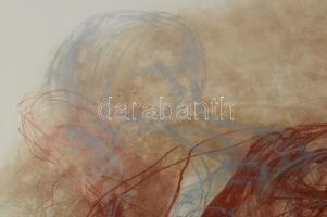 Kovács Péter (1943-2019): Lény (cím nélkül). Vegyes technika, papír, jelzés nélkül. Üvegezett keretb...