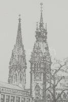 Kovács Péter (1943-2019): Reesendamm-Brücke, Hamburg. Nyomat, papír, jelzett. Üvegezett fakeretben. ...