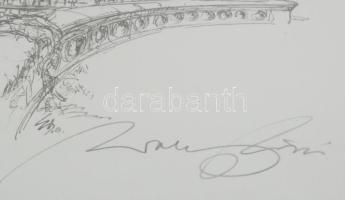 Kovács Péter (1943-2019): Reesendamm-Brücke, Hamburg. Nyomat, papír, jelzett. Üvegezett fakeretben. ...