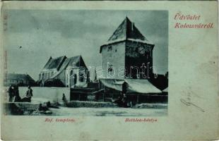 1899 Kolozsvár, Cluj; Református templom, Bethlen-bástya télen. Kováts P. fiai / Calvinist church, bastion in winter (fl)