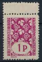 Nagyvárad II. 1945 1P fehér papíron, felül ívközéprésszel (rozsda) / on white paper, with gutter field (stain) Signed: Bodor