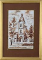 Tillinger István (-): Szatmárnémeti, Szent Miklós görögkatolikus templom. Nyomat, papír, jelzett. Üvegezett fakeretben. 23x15 cm