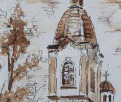 Tillinger István (-): Szatmárnémeti, Szent Miklós görögkatolikus templom. Nyomat, papír, jelzett. Üv...