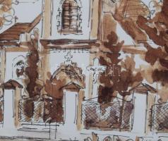 Tillinger István (-): Szatmárnémeti, Szent Miklós görögkatolikus templom. Nyomat, papír, jelzett. Üv...