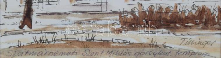 Tillinger István (-): Szatmárnémeti, Szent Miklós görögkatolikus templom. Nyomat, papír, jelzett. Üv...