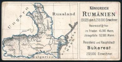 cca 1890 A Román Királyság, kétoldalas litográfia, I. Károly király, a címer és falusi jelenet képév...