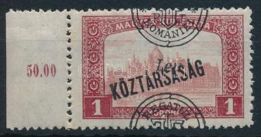 Nagyvárad 1919 Parlament/Köztársaság 1K látványosan elcsúszott felülnyomással / Mi 58 II. with shifted overprint Signed: Bodor