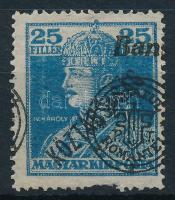 Nagyvárad 1919 Károly/Köztársaság 25f látványosan elcsúszott felülnyomással (foghibák) / Mi 63 II. with shifted overprint (perf faults) Signed: Bodor
