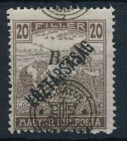 Nagyvárad 1919 Arató/Köztársaság 20f látványosan elcsúszott felülnyomással / Mi 56 II. with shifted ...