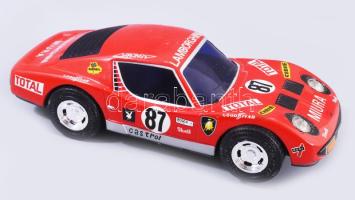 cca 1975 Lamborghini Miura-SV lemezjáték. Elemmel működik, Japán, kissé sérült dobozában, működik, h...