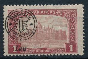 Nagyvárad 1919 Parlament 1K látványosan elcsúszott felülnyomással / Mi 40 II. with shifted overprint Signed: Bodor