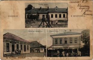 Klenóc, Klenovec; Státna skola, Potravné druzstvo, Obecny dom / iskola, üzlet, községháza / school, shop, town hall (gyűrődések / creases)