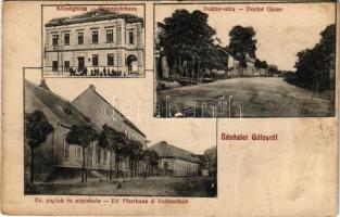 Gálos, Gols; Községháza, Doktor utca, evangélikus paplak és népiskola / town hall, street, Lutheran vicarage and school (r)