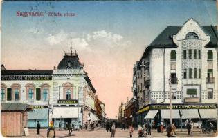 1916 Nagyvárad, Oradea; Zöldfa utca, Hitelbank, Réti Jenő, Pántya Péter üzlete. Boros Jenő kiadása / street, bank, shops (kopott sarkak / worn corners)