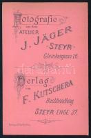 cca 1880 Steyer Ennsleiten, Ausztria, vasútállomás vonatokkal, háttérben a várossal, J. Jäger kemény...
