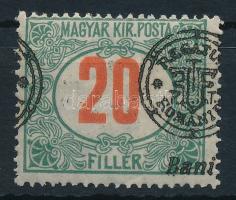 Nagyvárad 1919 Portó 20f látványosan elcsúszott felülnyomással (ránc) / Mi P9 II. with shifted overprint (crease) Signed: Bodor