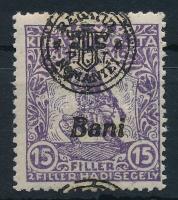 Nagyvárad 1919 Hadisegély 15f látványosan elcsúszott felülnyomással (ránc) / Mi 24 II. with shifted overprint (crease) Signed: Bodor