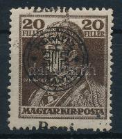 Nagyvárad 1919 Károly 20f látványosan elcsúszott felülnyomással / Mi 46 II. with shifted overprint Signed: Bodor