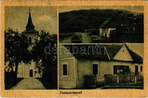 1948 Szamossósmező, Glod; templom, automobil / church, automobile (gyűrődések / creases)