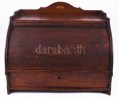 cca 1920 Hamburger és Birkholz Papír- és Nyomdaipar Rt asztali papírrendező, fém címkével jelzett, kopással, fiók kulcsa hiányzik, 38x28x28 cm