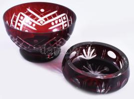 Bíborpácolt tál és hamuzó, kis pattogzással, d: 16 cm alatt