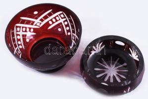 Bíborpácolt tál és hamuzó, kis pattogzással, d: 16 cm alatt