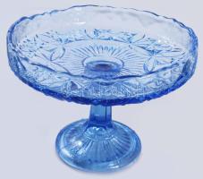 Anyagában színezett kék talpas kínáló, lepattanással, d: 23 cm, m: 18 cm