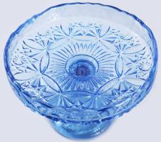 Anyagában színezett kék talpas kínáló, lepattanással, d: 23 cm, m: 18 cm